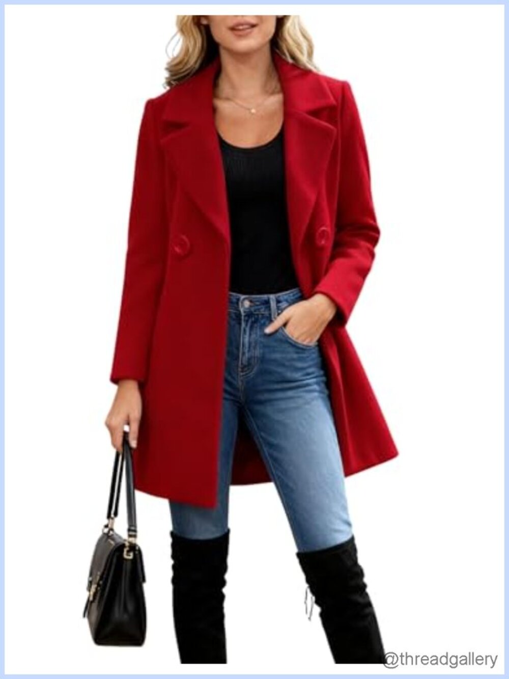 Wool Blend Pea Coat Long Sleeve Slim Fit Warm Winter Overcoat